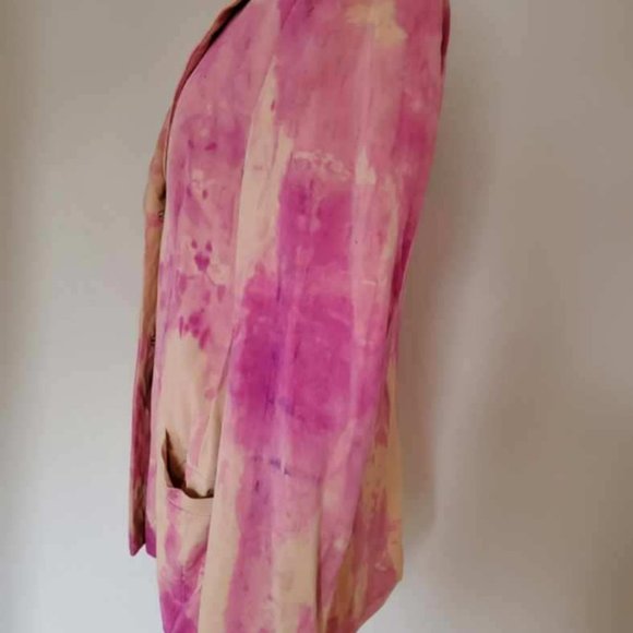 Vintage Gianni Versace silk blazer pink beige tan tie dye painted Med small 4 6 - Picture 6 of 12